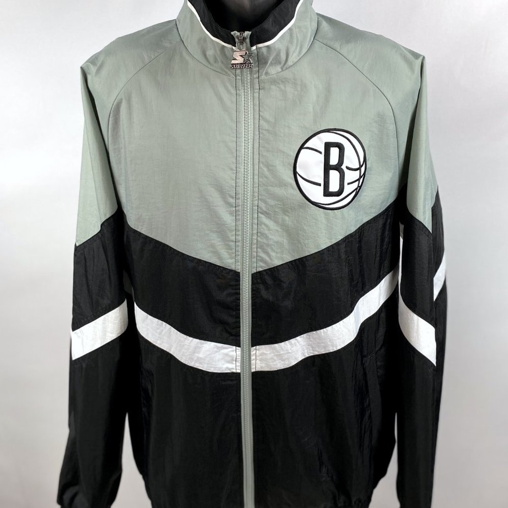 BROOKLYN NETS NBA Starter Full Zip Lightweight Jacket XL GRAY & BLACK
